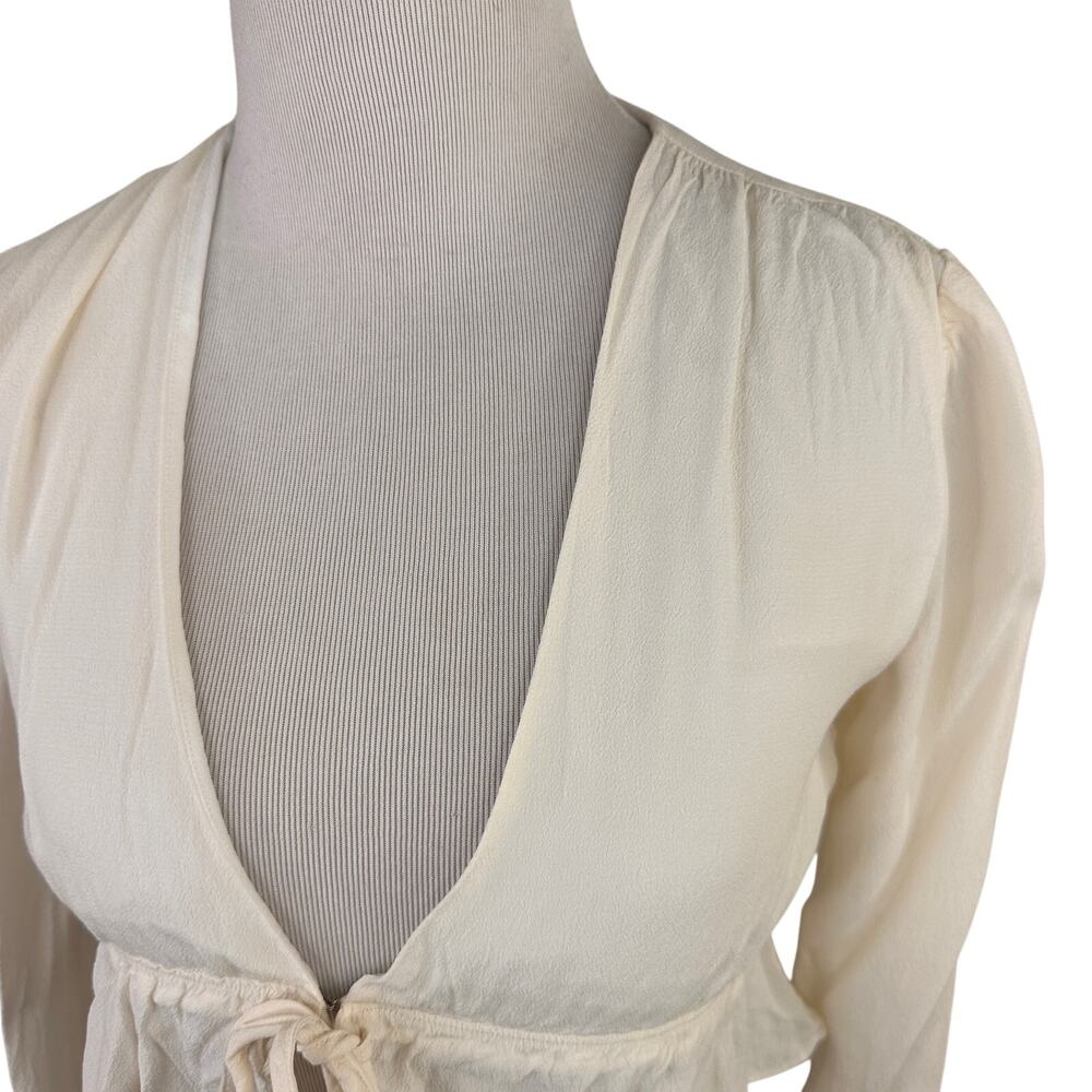 Sunday Best Aritzia White Viscose Ruffly Tie-Front Blouse Size XXS - Picture 4 of 10